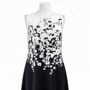 Black & White Floral A-Line Dress | Size L | Sleeveless